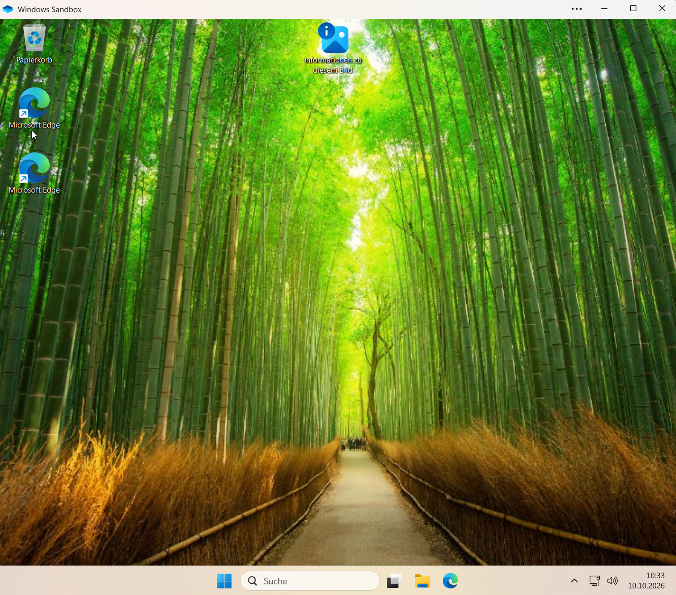Windows Sandbox window showing the Windows desktop