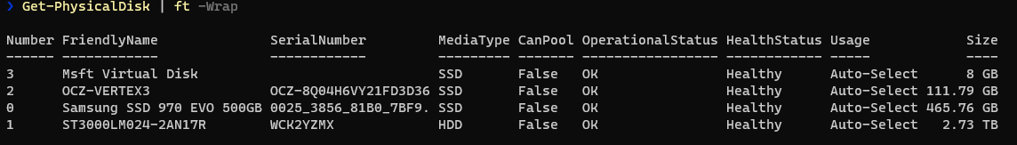 Get-PhysicalDisk